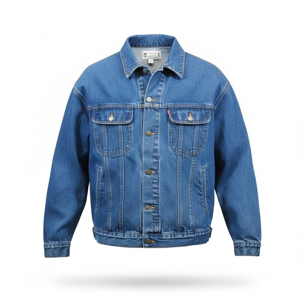 Western Wrangler Rugged Wear Blue Denim Jacket Men’s Size XL Vintage